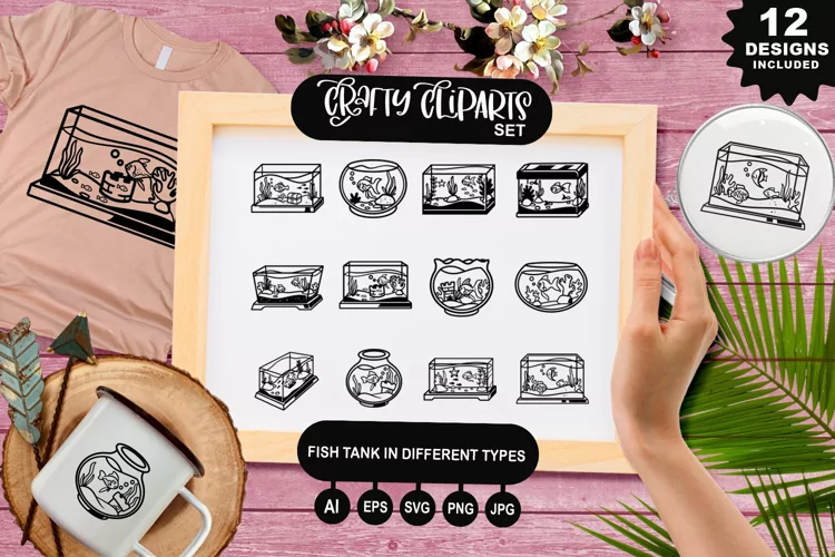 Fish Tank In Different Types Clipart Set
