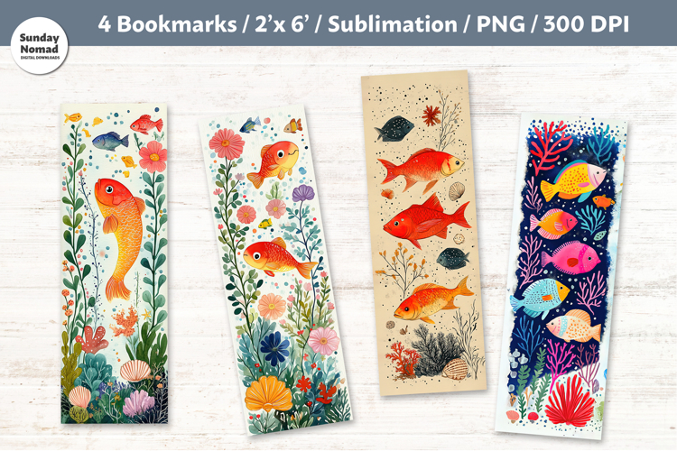 Fish Themed Bookmark , Printable Crafts, 4 PNG