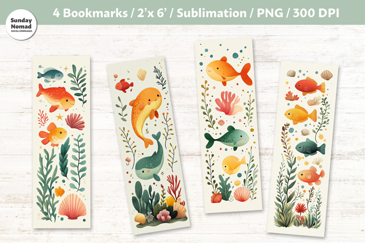Fish Themed Bookmark , Printable Crafts, 4 PNG example image 1