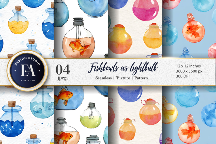 Fishbowls Shaped Like Lightbulbs Watercolor Digital Paper