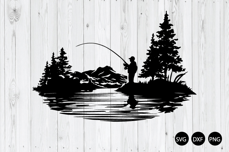 Fisherman Fishing On Lake SVG, Fishing SVG, Man Fishing SVG