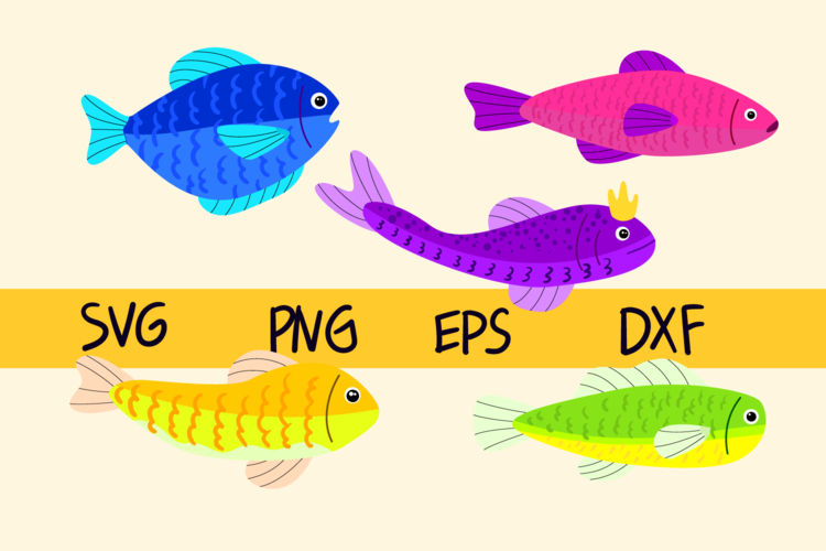 Cute Fishes Illustration bundles | 5 Fishes example image 1