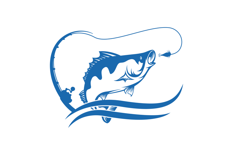 Jumping Fish with Fishing Rod and Splash Logo Design