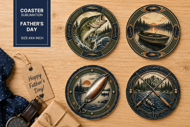 fathers day coaster, dad coaster, fisherman coaster