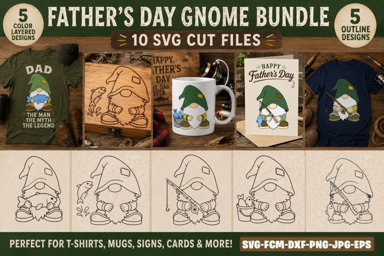 Gnome Father’s Day Fishing SVG Bundle, Dad Fishing svg,
