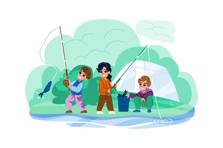rod fishing hobby kid vector