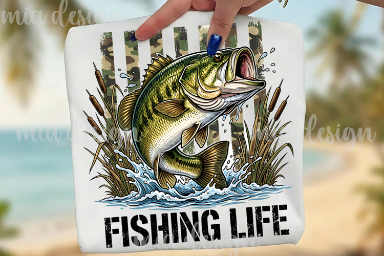 Fishing Life Bass PNG, Camo American Flag Sublimation