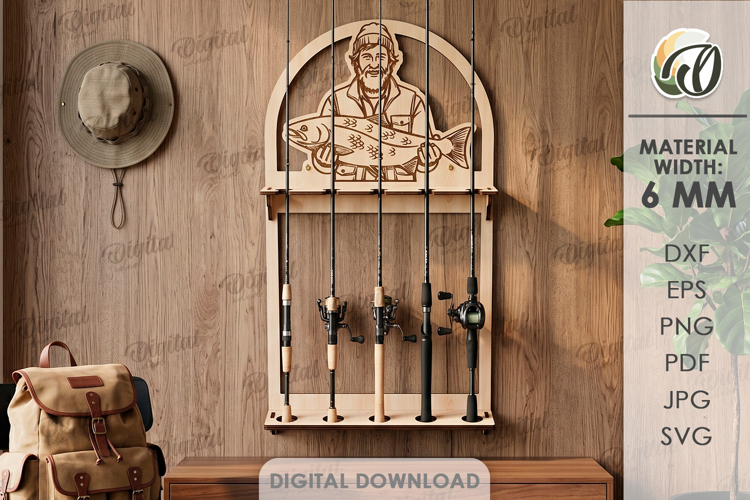 3D Fishing rod rack Laser Cut. Fisherman gift SVG