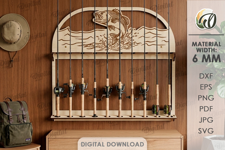 3D Fishing rod rack Laser Cut. Fisherman gift SVG
