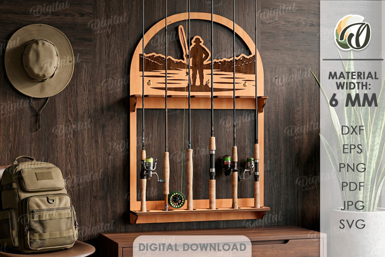 3D Fishing rod rack Laser Cut. Fisherman gift SVG