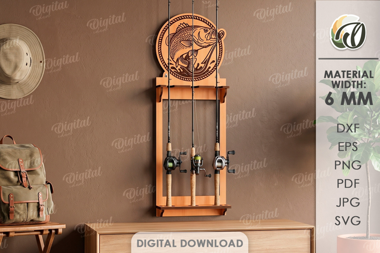 3D Fishing rod rack Laser Cut. Fisherman gift SVG