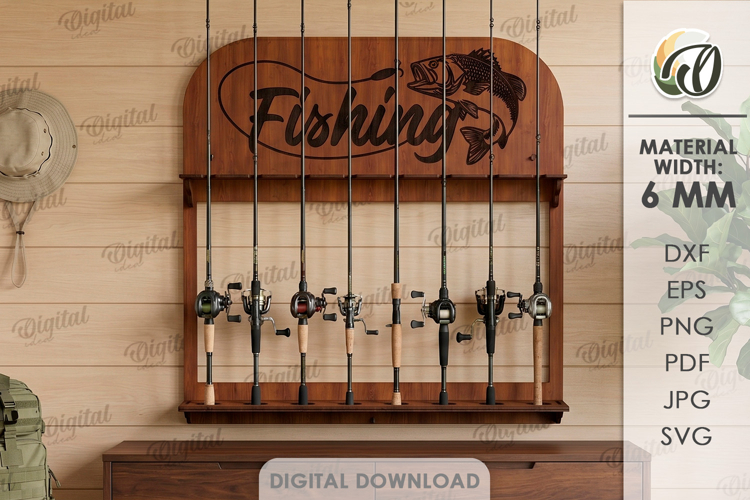 3D Fishing rod rack Laser Cut. Fisherman gift SVG