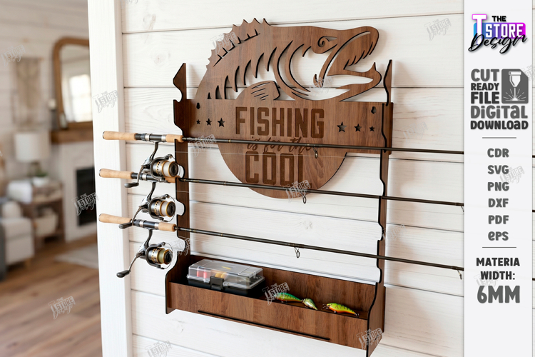 Fishing Rod Rack Laser Cut | Fathers Day | Wall Decor SVG