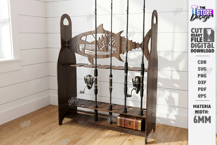 Fishing Rod Rack Laser Cut | Fathers Day | Rack Stand SVG