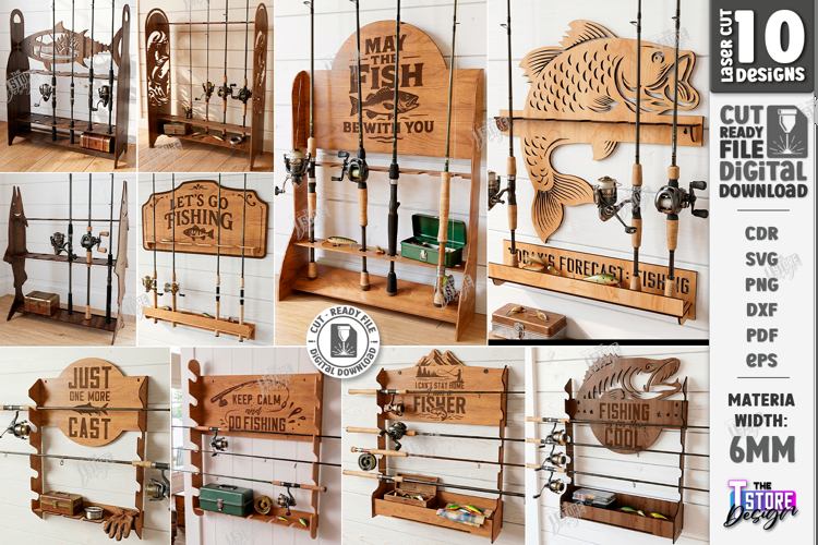 Fishing Rod Rack Design Laser Cut Bundle | Fathers Day Gift