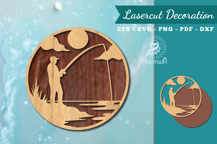 Fishing Round Lasercut Wall Decor SVG