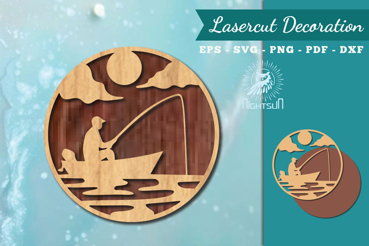 Fishing Round Lasercut Wall Decor SVG