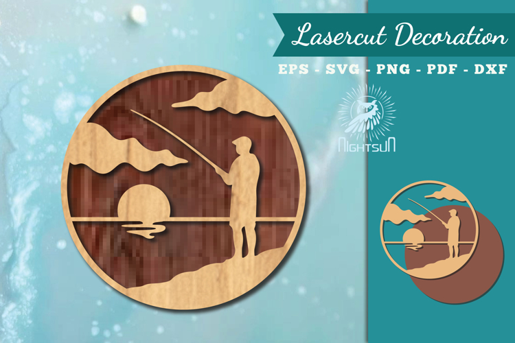 Fishing Round Lasercut Wall Decor SVG