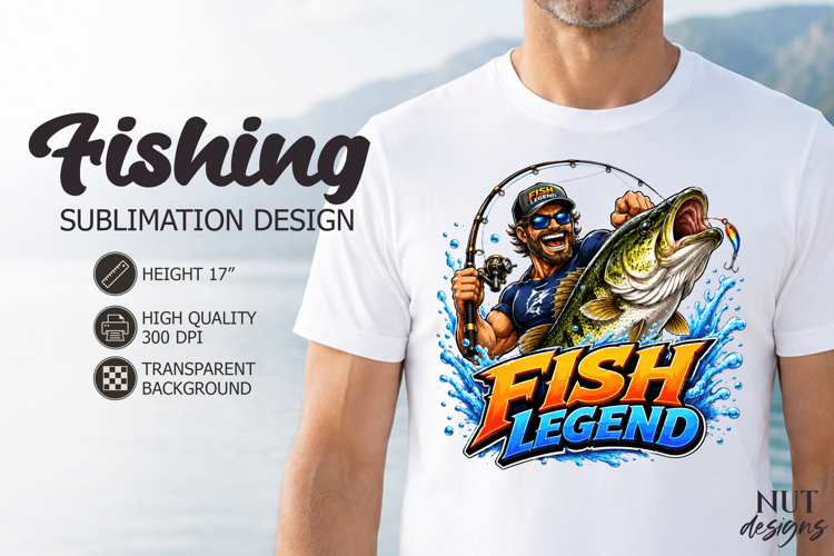 Funny Fathers day shirt Fish Legend Bass Fishing sublimation