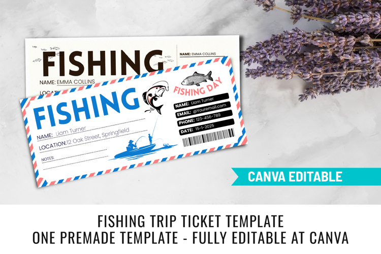 Printable Fishing Trip Ticket Canva Editable Templates