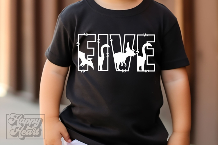 5th Birthday Boy Dinosaur SVG - Five Dinosaur Shirt PNG