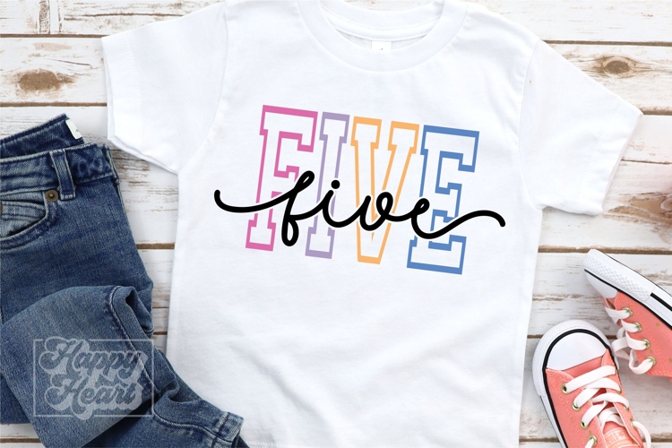 Five Birthday Girl SVG - 5th Birthday Girl Varsity Font PNG