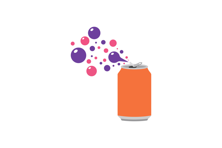 Orange soda can with colorful bubbles in a flat design vecto