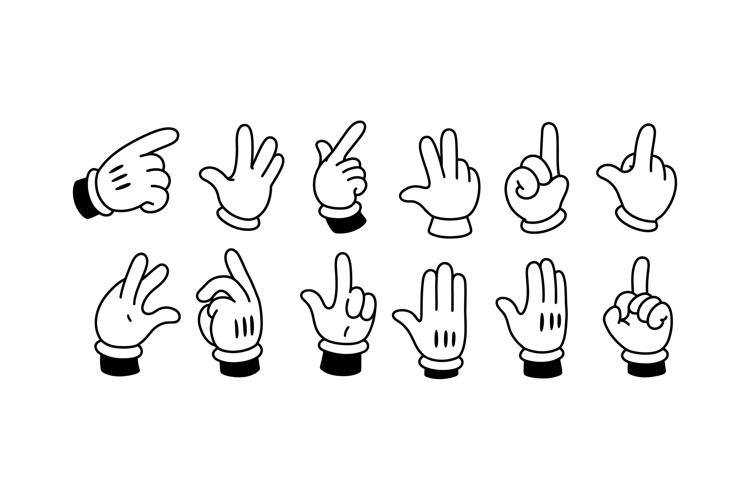 Set of cartoon hands in various gestures in a flat design ve