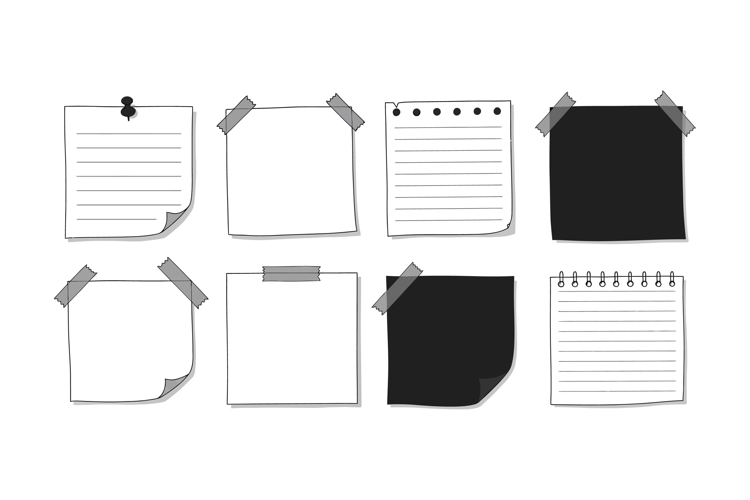 Various styles of sticky notes with tape in flat design vect