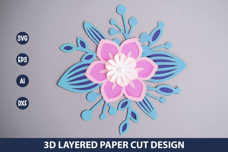 3D Layered Flower with Leaves Paper Cut example image 1