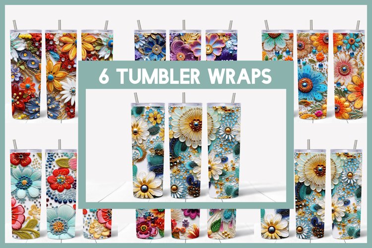 6 Embroidered Flowers Seamless Tumbler Sublimation