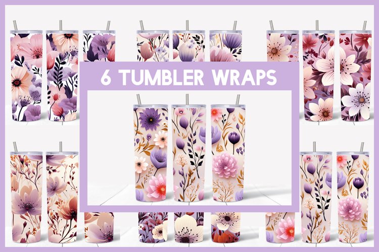 6 3D Tumbler Wrap 3D Seamless Flowers I Tumbler Sublimation