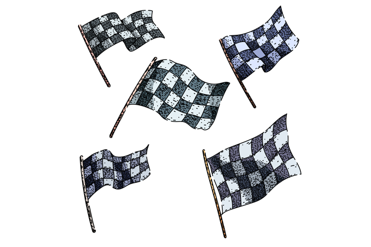 flag race set sketch hand drawn