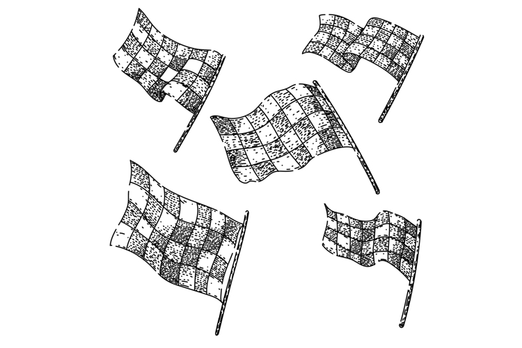flag race set sketch hand drawn