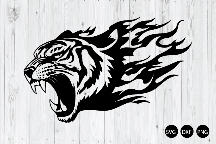 Flaming Fire Tiger Angry Head SVG, Tiger SVG, Animal SVG