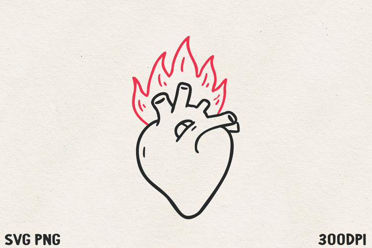 Flaming Heart SVG PNG | Burning Love Valentine Illustration