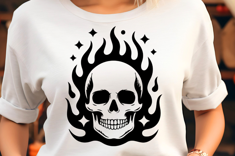 Flaming Skull with Stars SVG