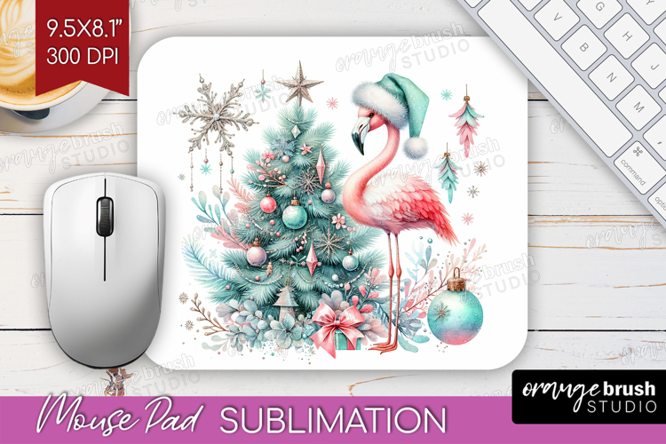 Flamingo Pastel Christmas Mouse Pad Sublimation Coquette PNG