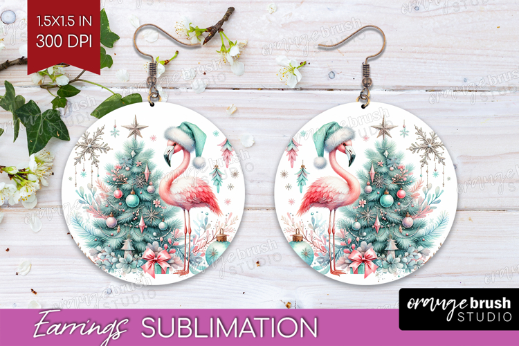 Flamingo Pastel Christmas Round Earrings Coquette Xmas PNG