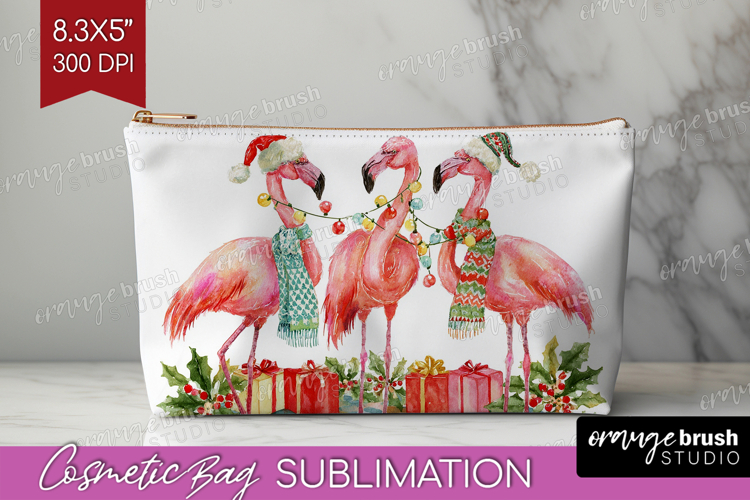 Flamingo Xmas Cosmetic Bag Christmas Makeup Bag PNG