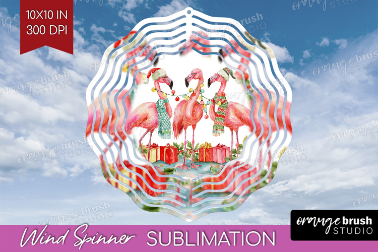 Flamingo Xmas Wind Spinner Sublimation PNG Christmas Round