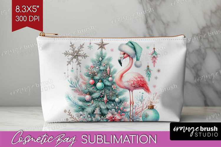 Flamingo Pastel Christmas Cosmetic Bag Coquette Xmas Makeup