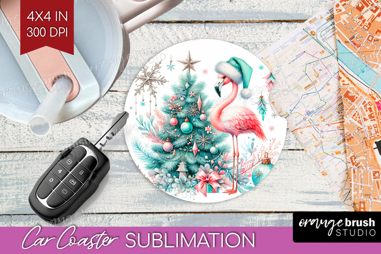 Flamingo Pastel Christmas Car Coaster Coquette Xmas Coaster