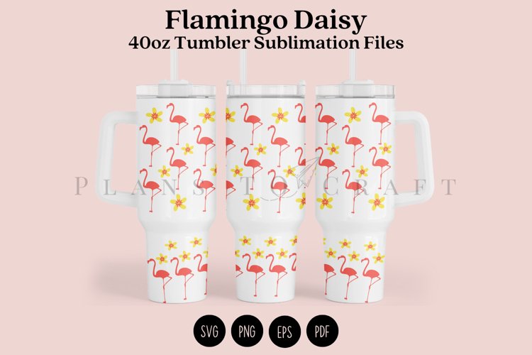 flamingo daisy 40oz quencher tumbler sublimation full wrap high resolution transparant background