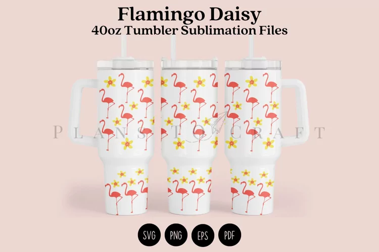 Flamingo Daisy 40oz Tumbler Sublimation Wrap SVG