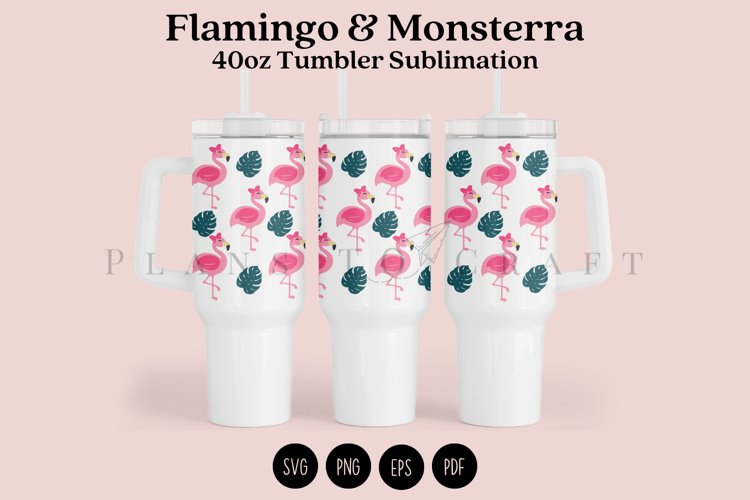 flamingo monsterra summer 40oz tumbler sublimation full wrap high resolution transparant background