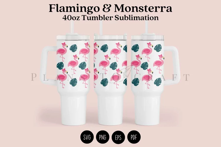 Flamingo & Monsterra 40oz Tumbler Sublimation Wrap