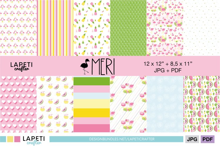Flamingo scrapbook paper Summer paper pack