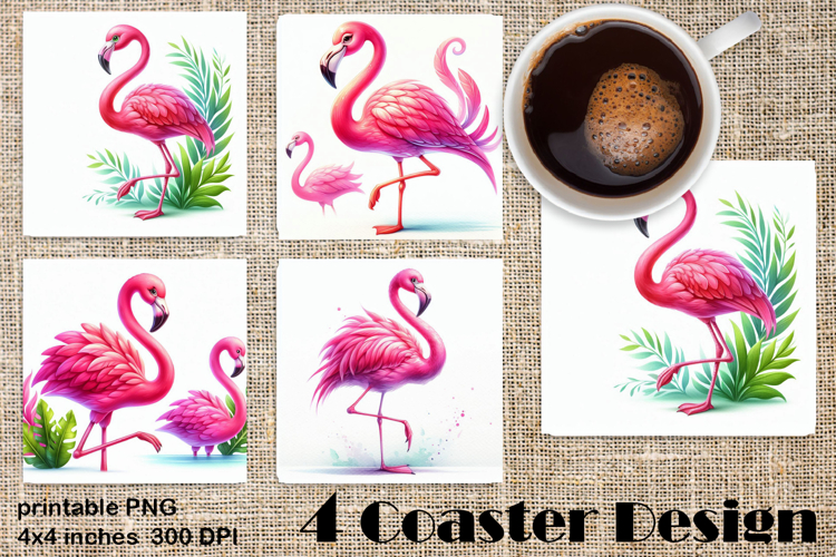 Summer watercolor funny animal - flamingo square coaster
