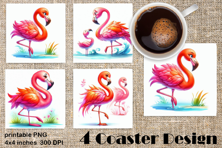 Summer watercolor funny animal - flamingo square coaster